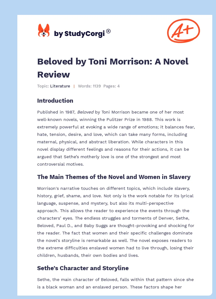Beloved by Toni Morrison: A Novel Review. Page 1