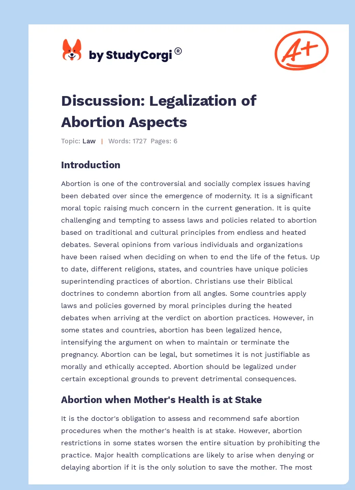 Discussion: Legalization of Abortion Aspects. Page 1
