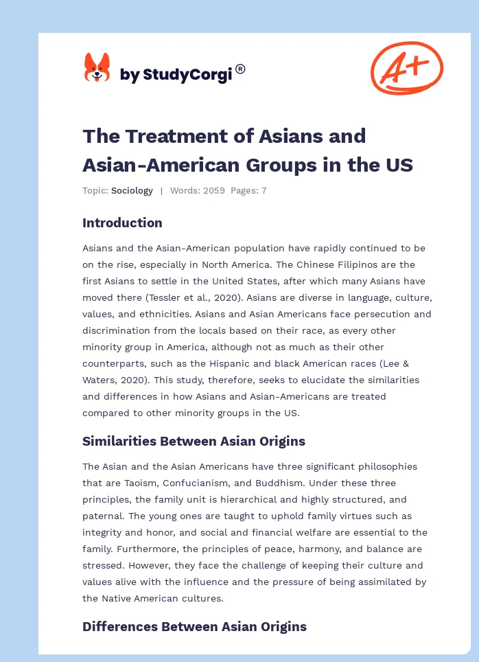 The Treatment of Asians and Asian-American Groups in the US. Page 1