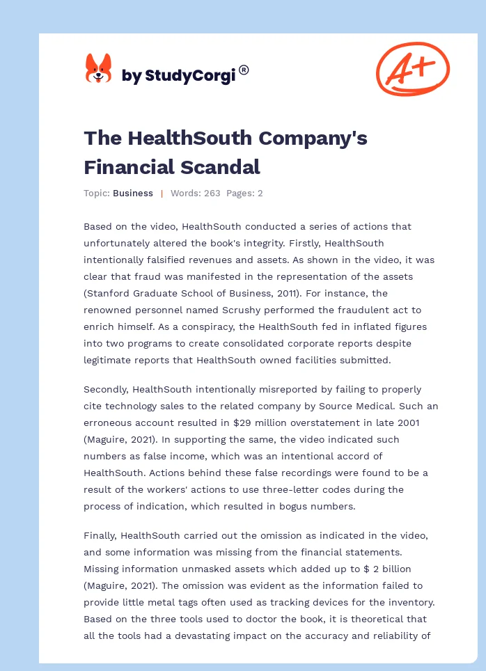 The HealthSouth Company's Financial Scandal. Page 1