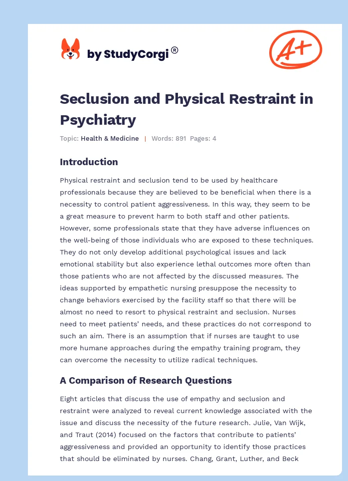 Seclusion and Physical Restraint in Psychiatry. Page 1