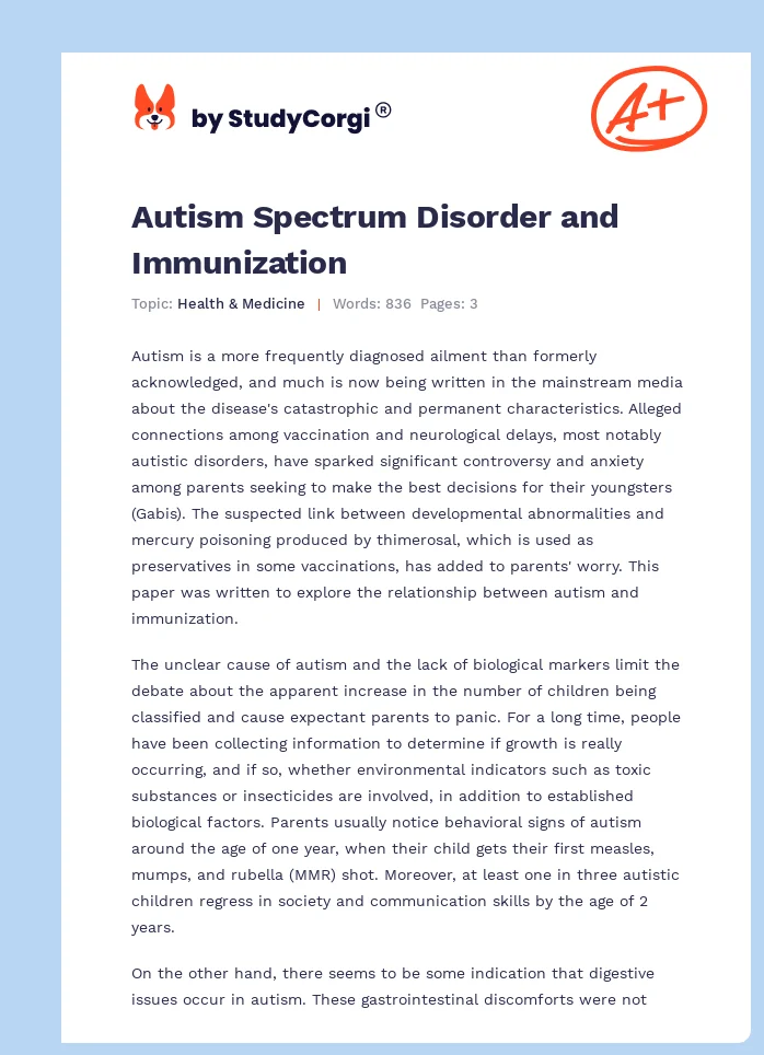 Autism Spectrum Disorder and Immunization. Page 1