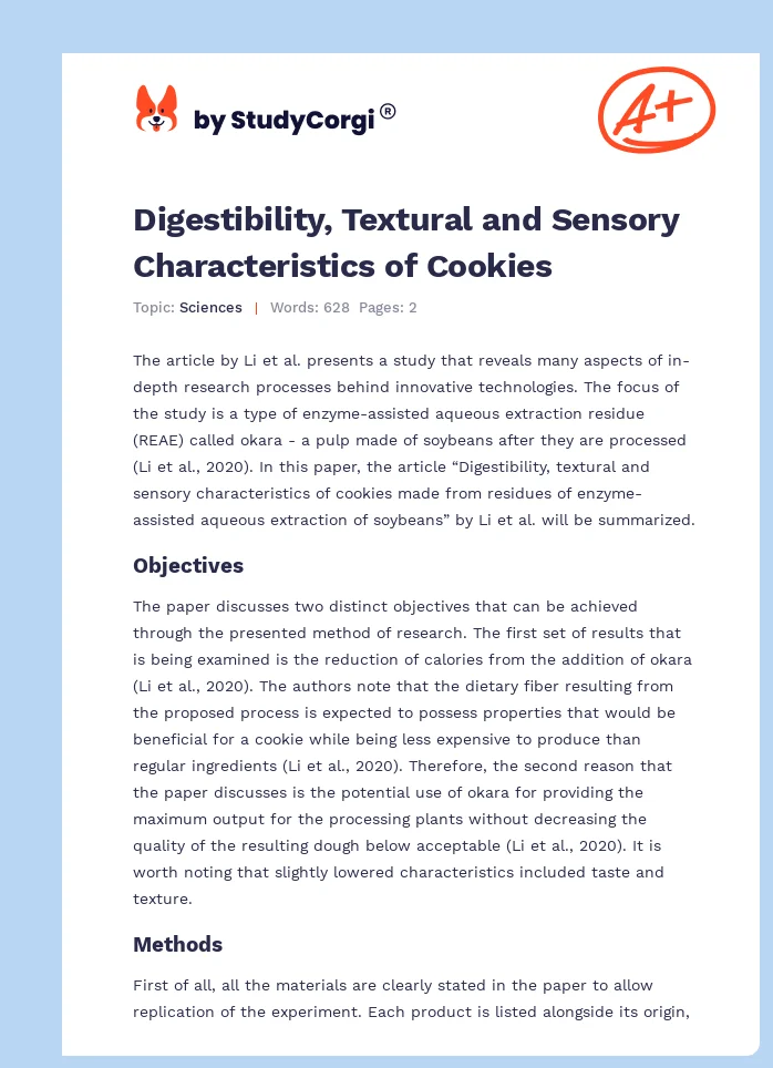 Digestibility, Textural and Sensory Characteristics of Cookies. Page 1