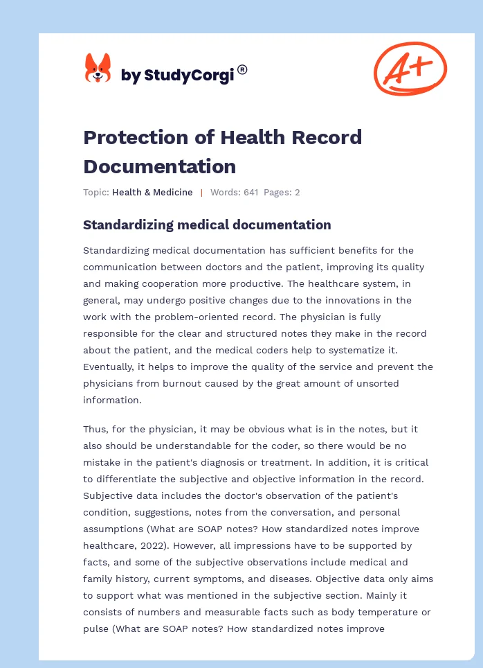 Protection of Health Record Documentation. Page 1