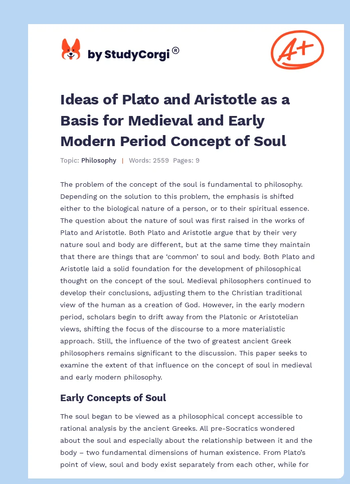 Ideas of Plato and Aristotle as a Basis for Medieval and Early Modern Period Concept of Soul. Page 1
