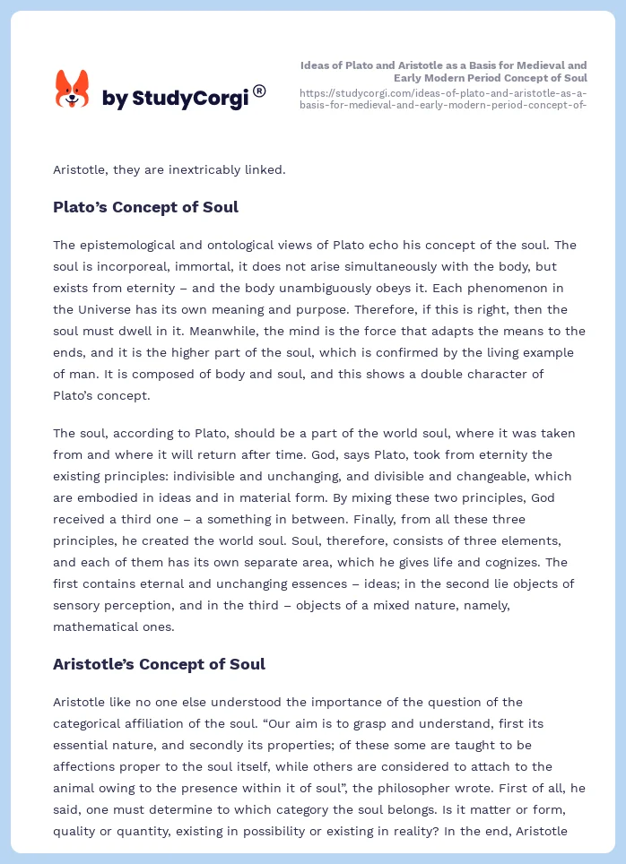 Ideas of Plato and Aristotle as a Basis for Medieval and Early Modern Period Concept of Soul. Page 2