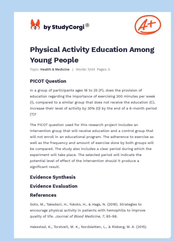 Physical Activity Education Among Young People. Page 1