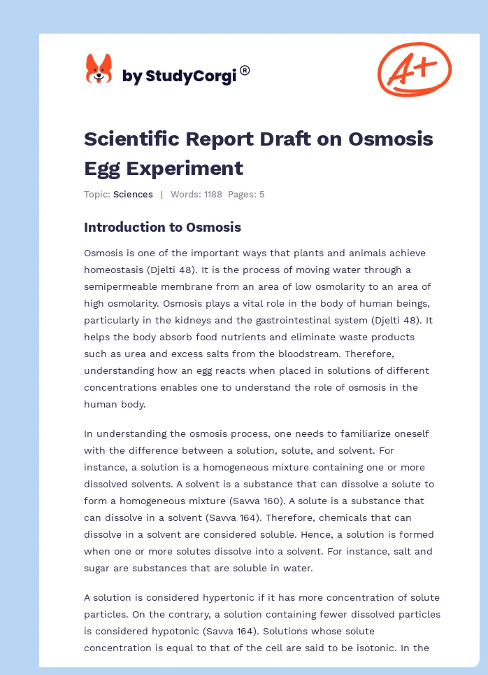 Scientific Report Draft on Osmosis Egg Experiment. Page 1