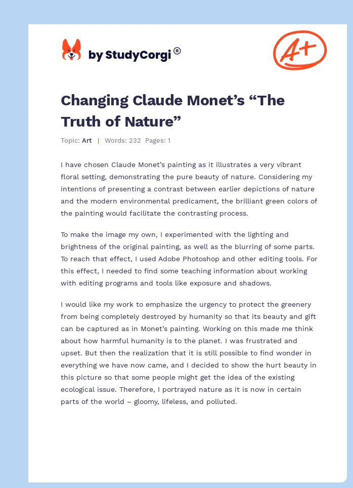 Changing Claude Monet’s “The Truth of Nature”. Page 1