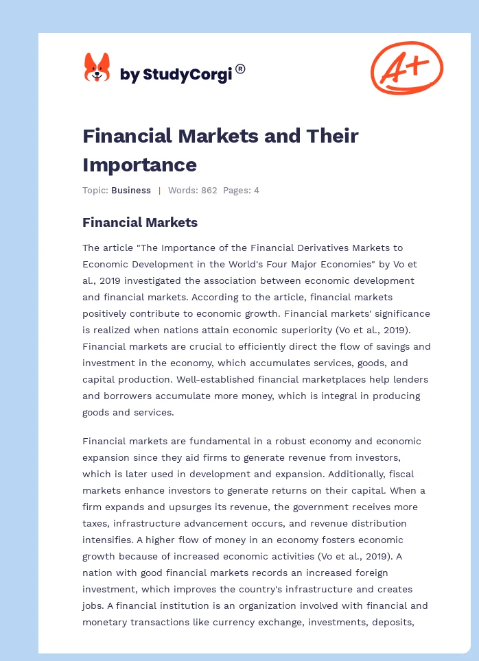 Financial Markets and Their Importance. Page 1