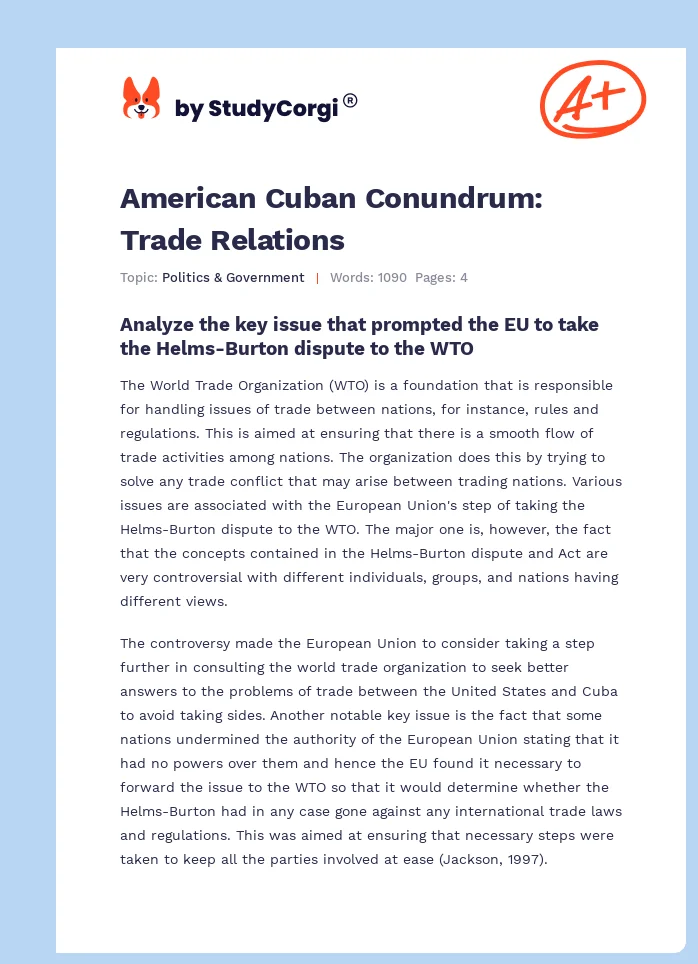 American Cuban Conundrum: Trade Relations. Page 1