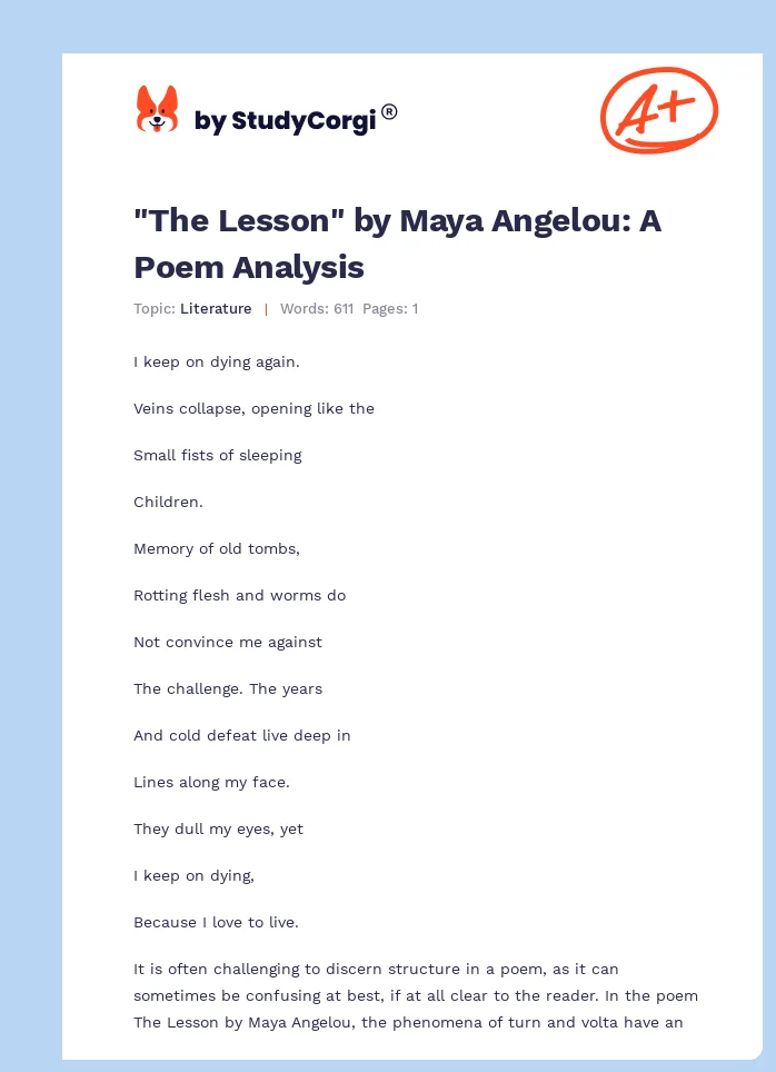"The Lesson" by Maya Angelou: A Poem Analysis. Page 1