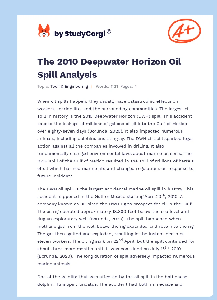The 2010 Deepwater Horizon Oil Spill Analysis. Page 1