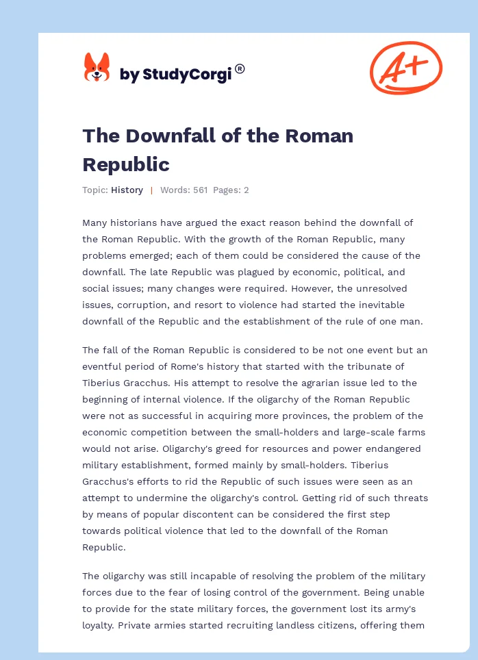 The Downfall of the Roman Republic. Page 1