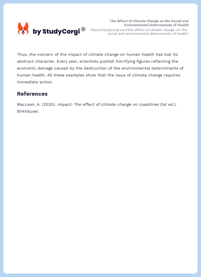 The Affect of Climate Change on the Social and Environmental Determinants of Health. Page 2
