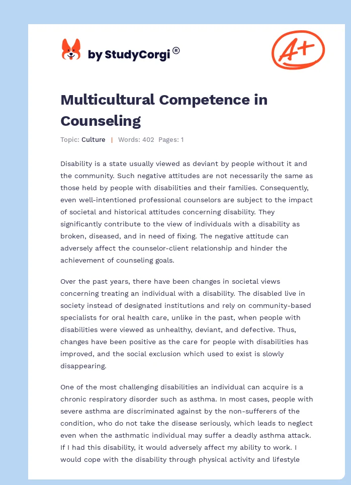 Multicultural Competence in Counseling. Page 1