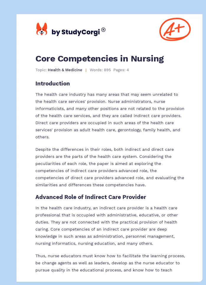 Core Competencies in Nursing. Page 1