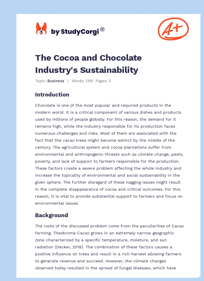The Cocoa and Chocolate Industry's Sustainability. Page 1