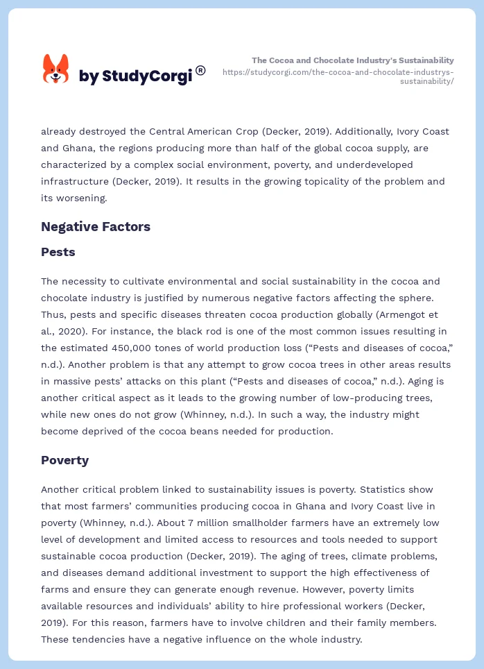 The Cocoa and Chocolate Industry's Sustainability. Page 2