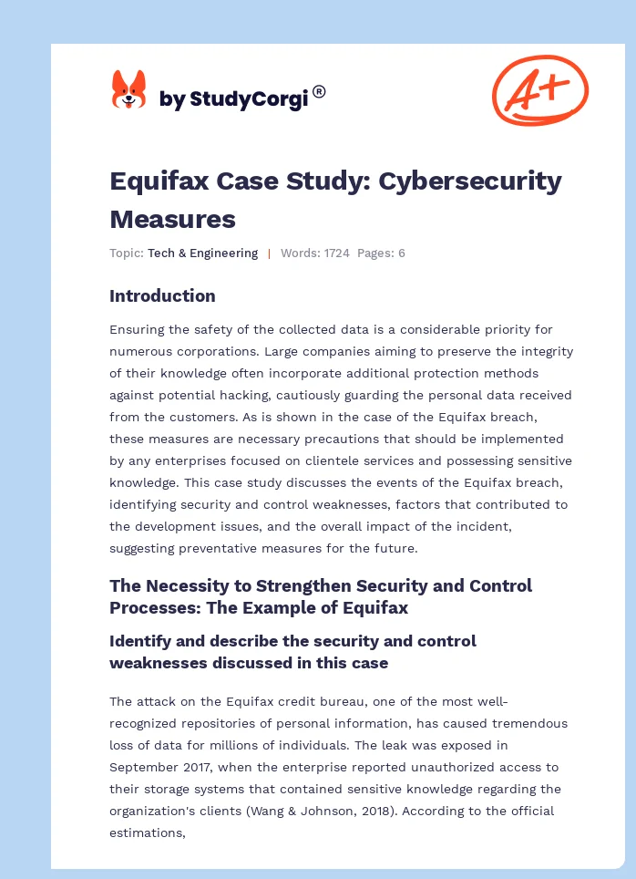 Equifax Case Study: Cybersecurity Measures. Page 1