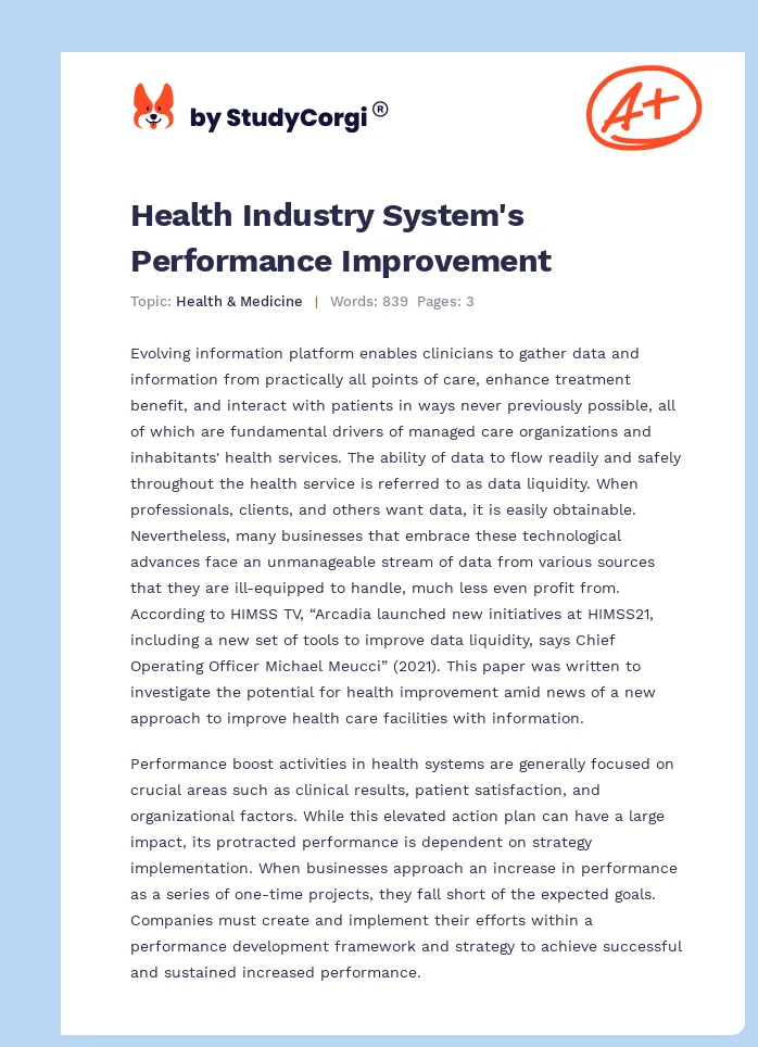 Health Industry System's Performance Improvement. Page 1