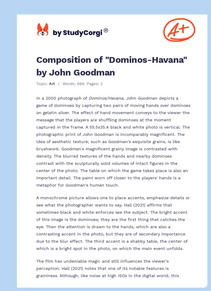 Composition of "Dominos-Havana" by John Goodman. Page 1
