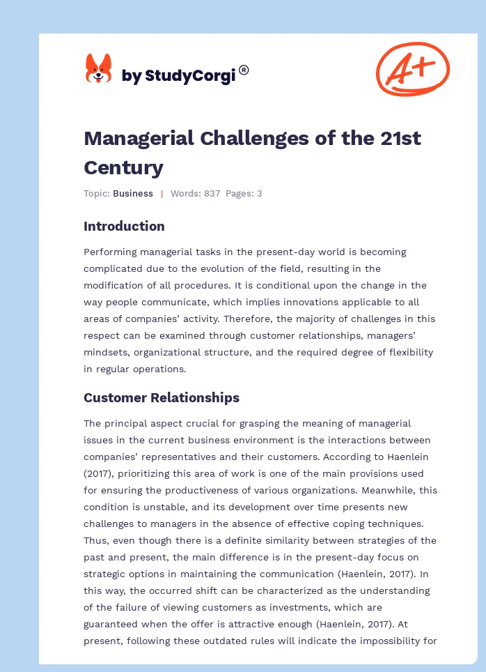 Managerial Challenges of the 21st Century. Page 1