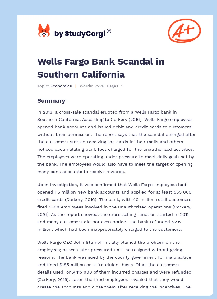 Wells Fargo Bank Scandal in Southern California. Page 1