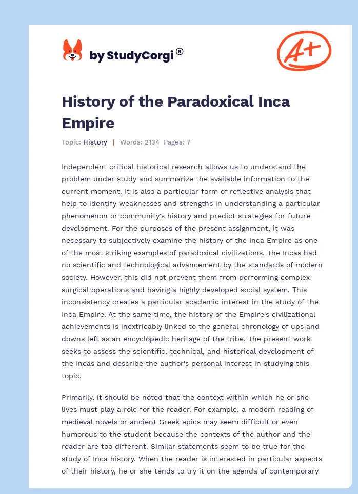 History of the Paradoxical Inca Empire. Page 1