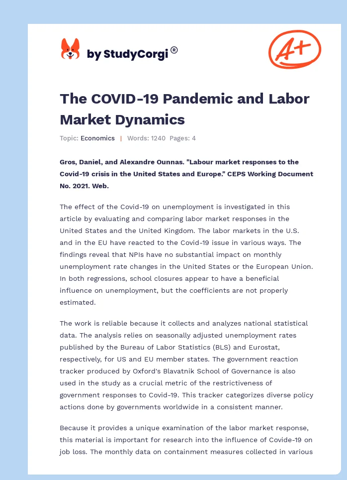 The COVID-19 Pandemic and Labor Market Dynamics. Page 1