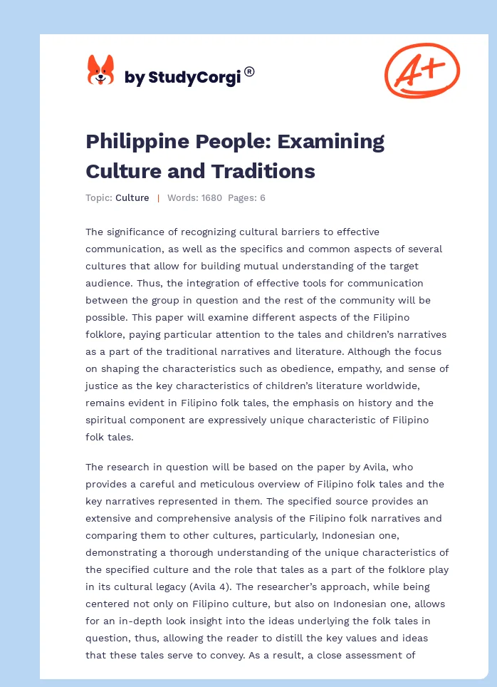 Philippine People: Examining Culture and Traditions. Page 1