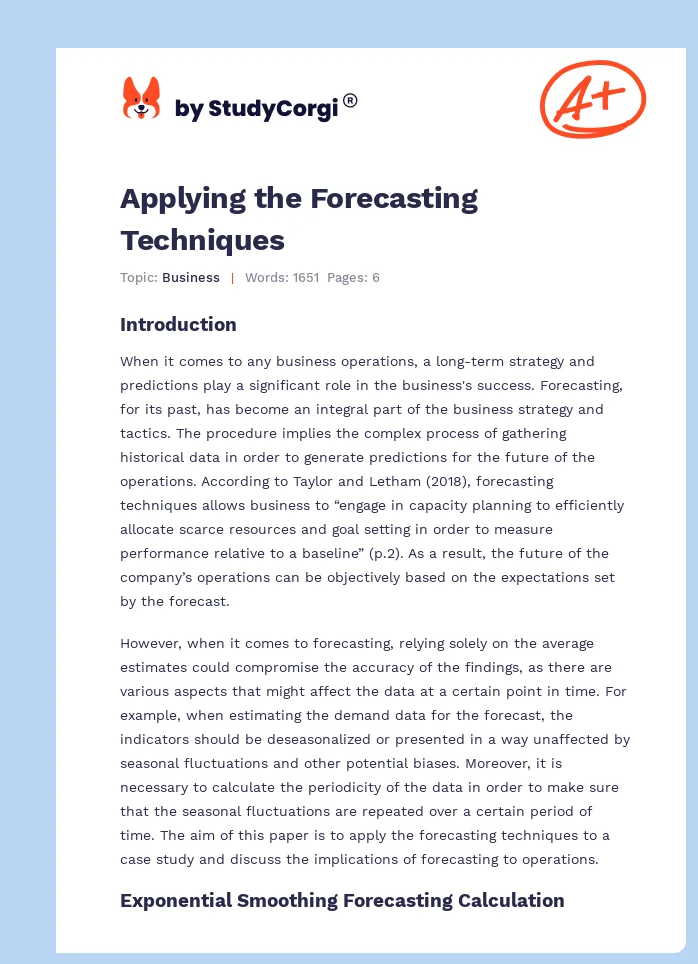 Applying the Forecasting Techniques. Page 1
