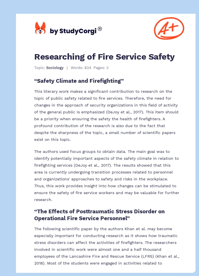 Researching of Fire Service Safety. Page 1