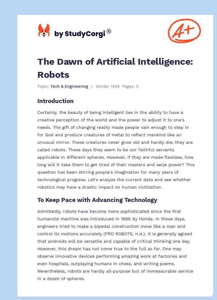The Dawn of Artificial Intelligence: Robots. Page 1