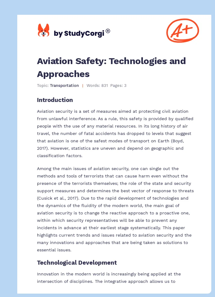 Aviation Safety: Technologies and Approaches. Page 1