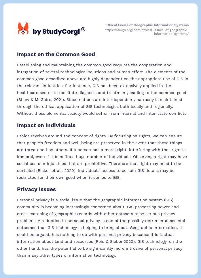 Ethical Issues of Geographic Information Systems. Page 2
