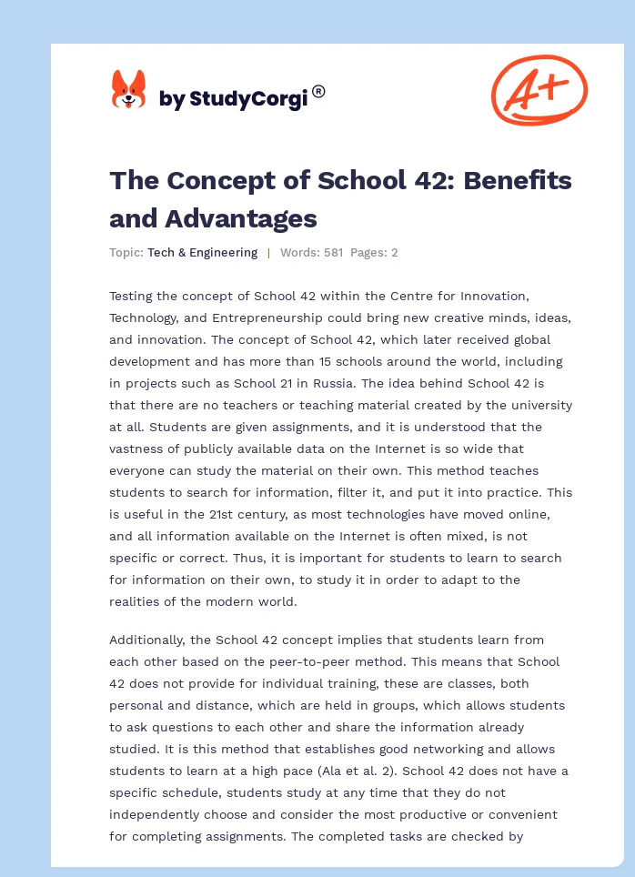 The Concept of School 42: Benefits and Advantages. Page 1