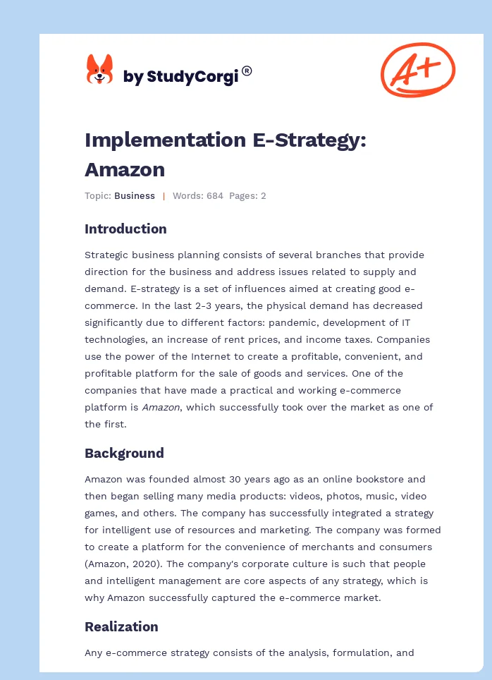 Implementation E-Strategy: Amazon. Page 1