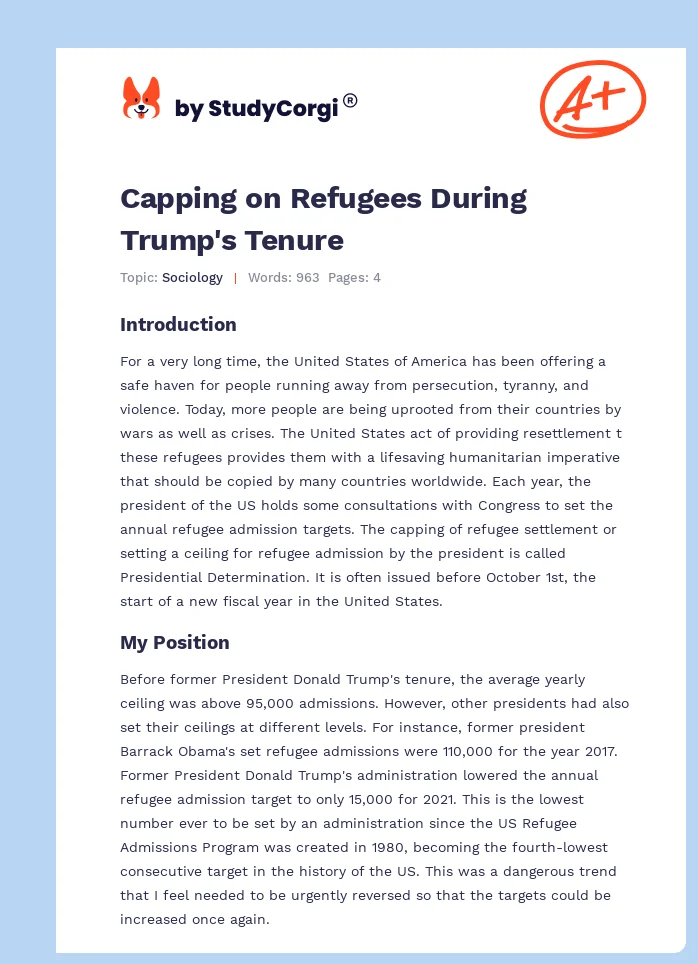 Capping on Refugees During Trump's Tenure. Page 1