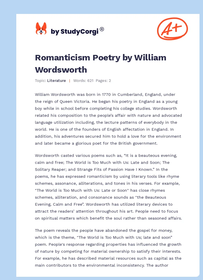 Romanticism Poetry by William Wordsworth. Page 1
