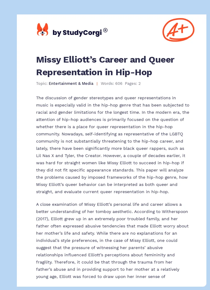 Missy Elliott’s Career and Queer Representation in Hip-Hop. Page 1