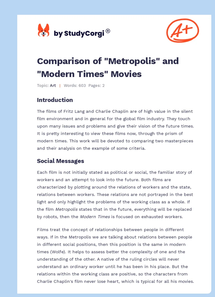 Comparison of "Metropolis" and "Modern Times" Movies. Page 1