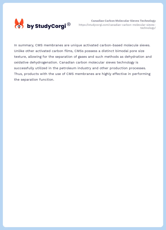Canadian Carbon Molecular Sieves Technology. Page 2