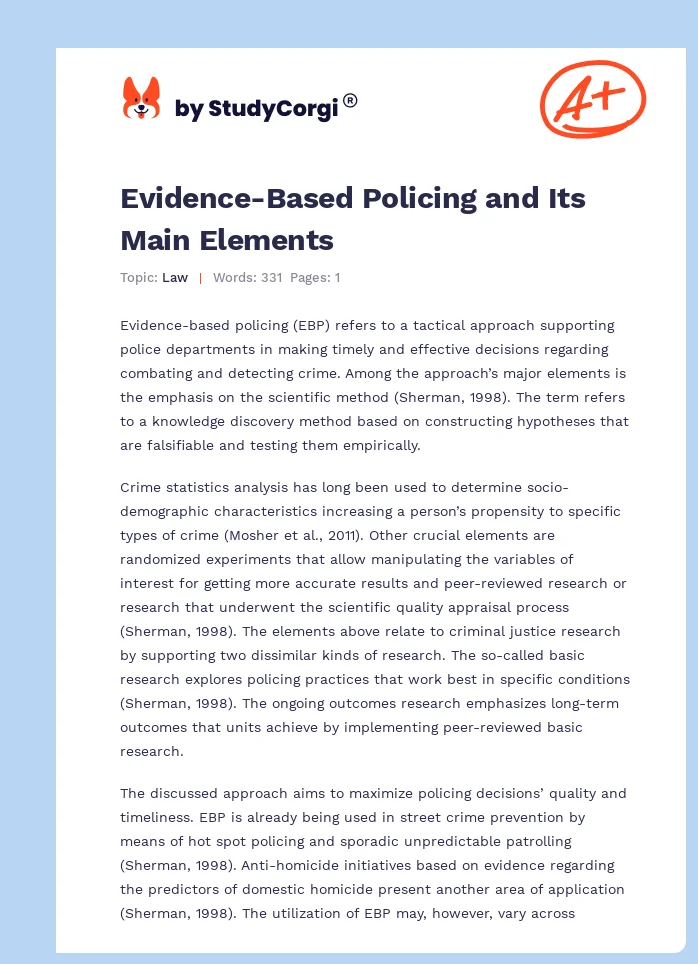 Evidence-Based Policing and Its Main Elements. Page 1