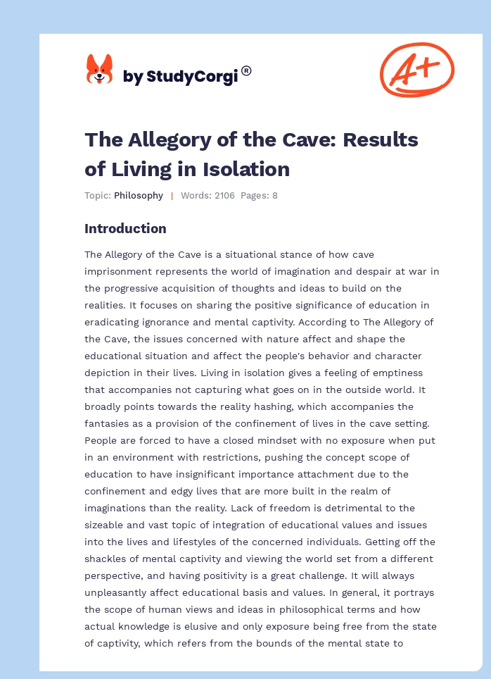 The Allegory of the Cave: Results of Living in Isolation. Page 1