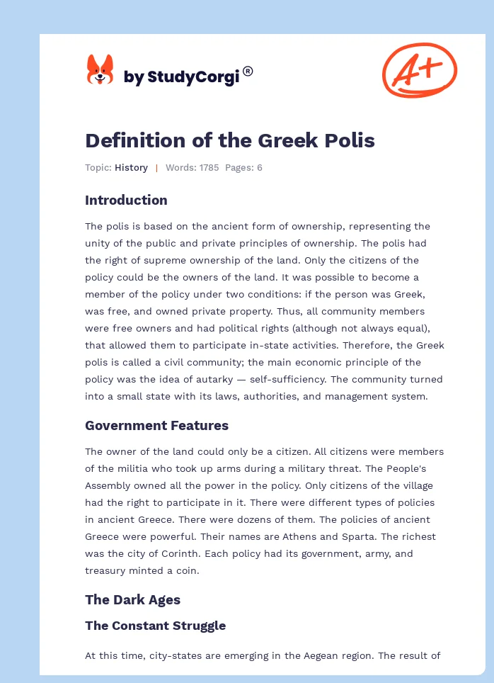 Definition of the Greek Polis. Page 1