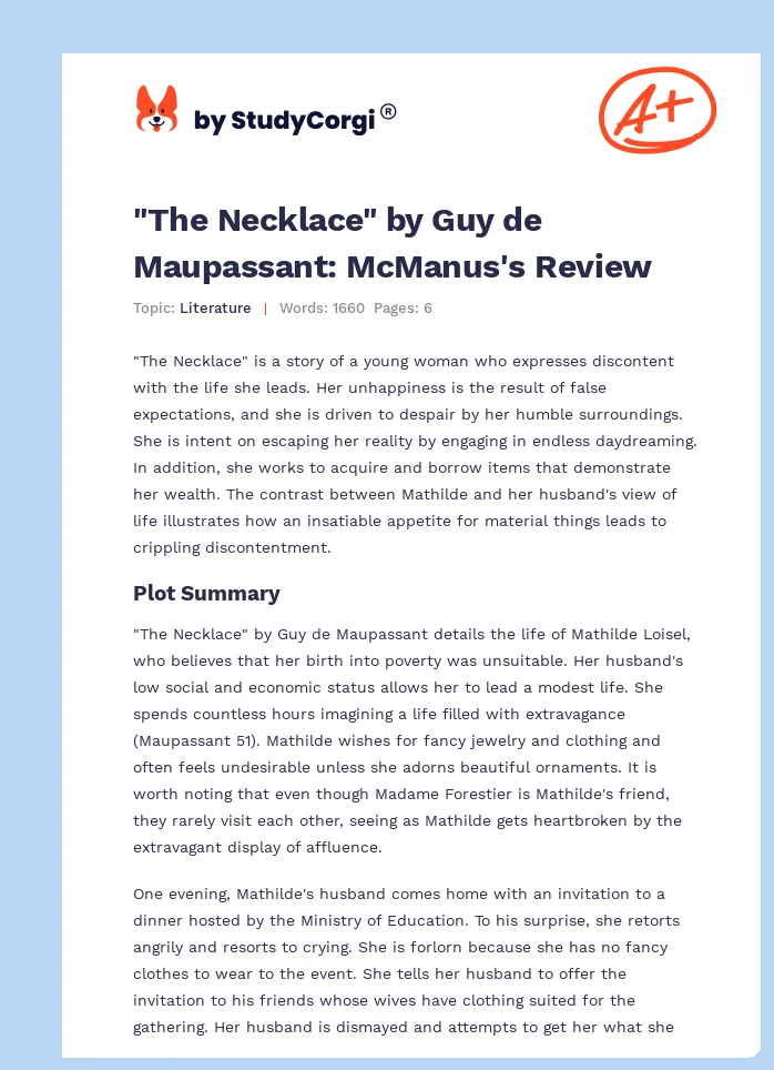 "The Necklace" by Guy de Maupassant: McManus's Review. Page 1