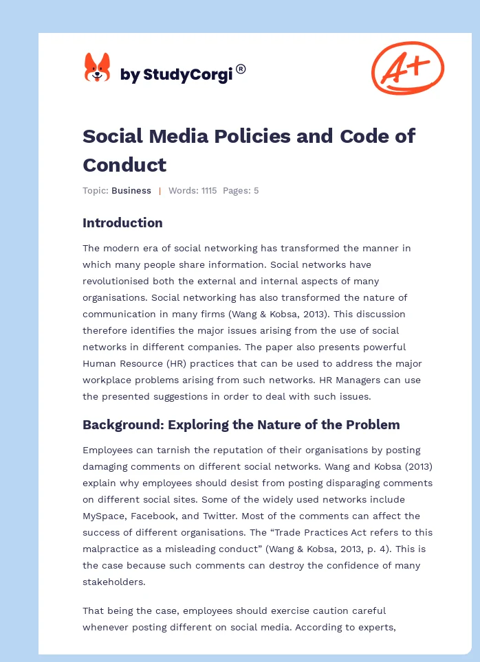 Social Media Policies and Code of Conduct. Page 1