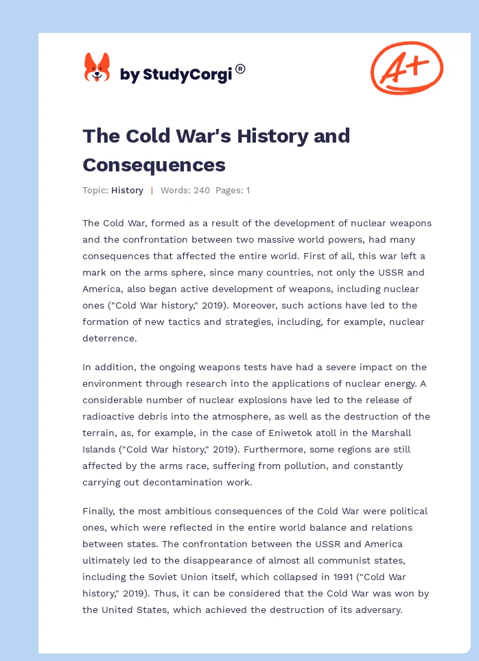 The Cold War's History and Consequences. Page 1