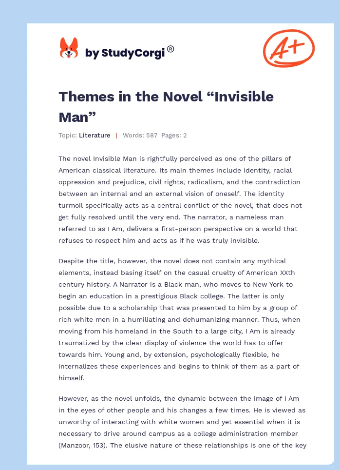 Themes in the Novel “Invisible Man”. Page 1